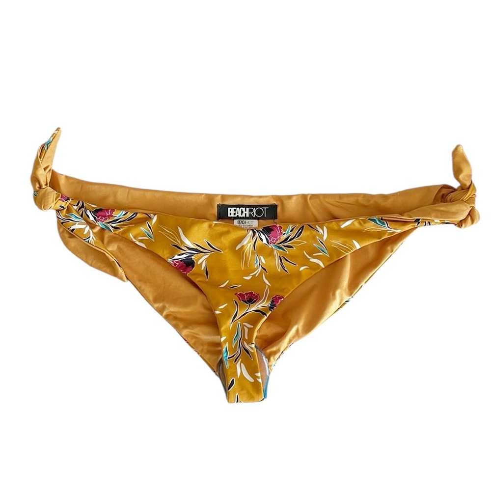 Beach Riot Jacey Side Tie Yellow Floral Swimwear Bikini Bottom size L